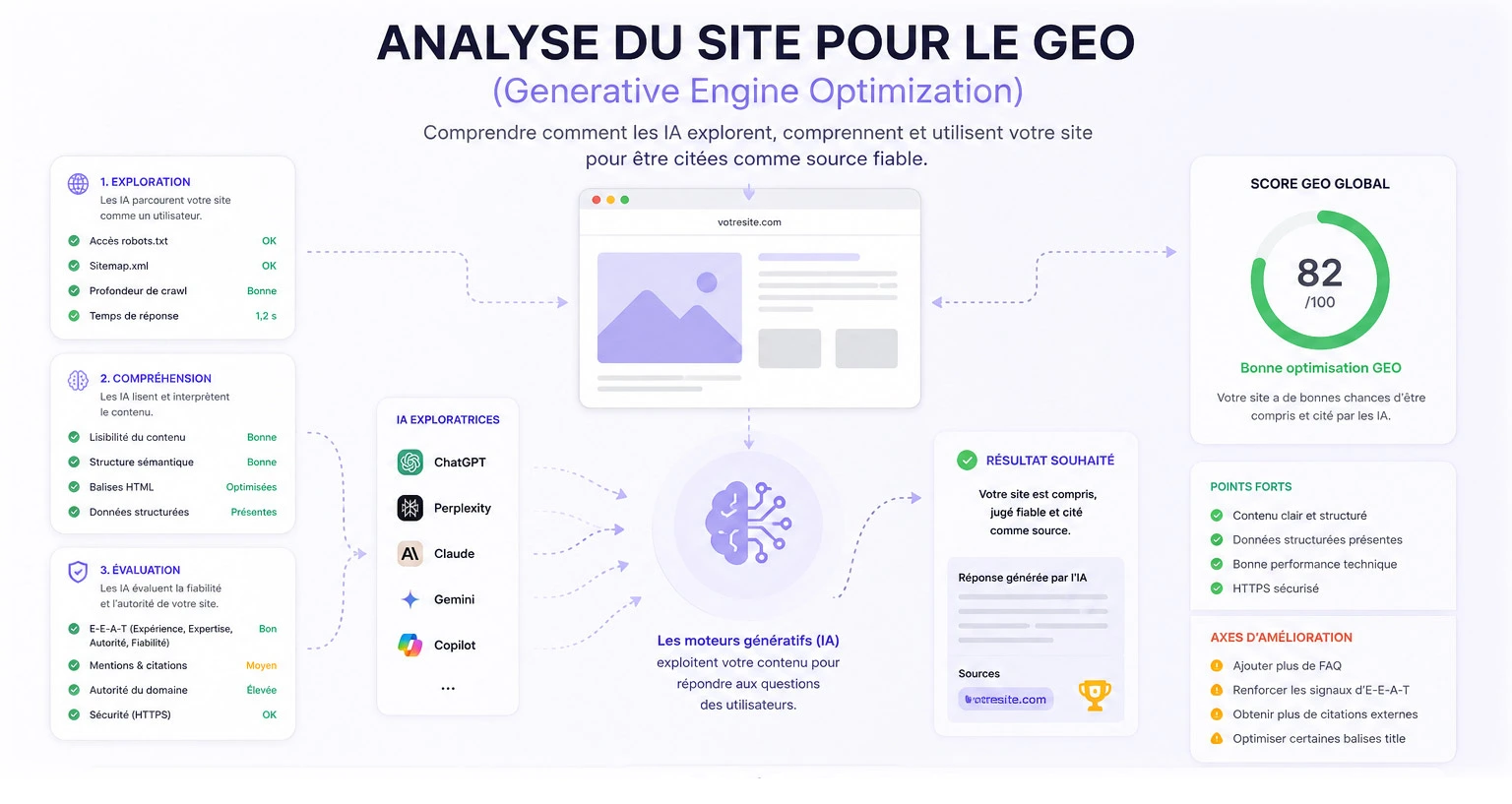 Audit GEO, analyse de visibilité IA d'un site web